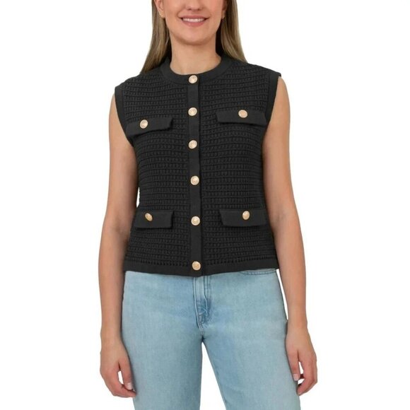 Blanknyc Sweaters - NEW [BLANKNYC] Women's Size S Black Sleeveless Knit Vest Cardigan Gold Buttons